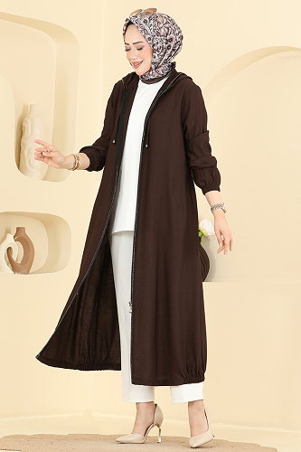 moda selvim Şerit Taş Detaylı Kap 4024HN394 Acı Kahve - Thumbnail
