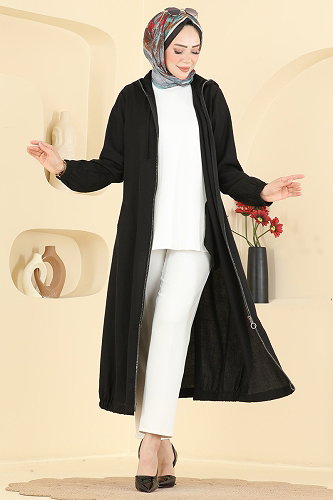 moda selvim Şerit Taş Detaylı Kap 4024HN394 Siyah - Thumbnail