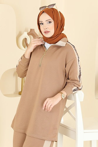 moda selvim Şeriti Leopar Desenli Takım 8036TEG847 Vizyon - Thumbnail