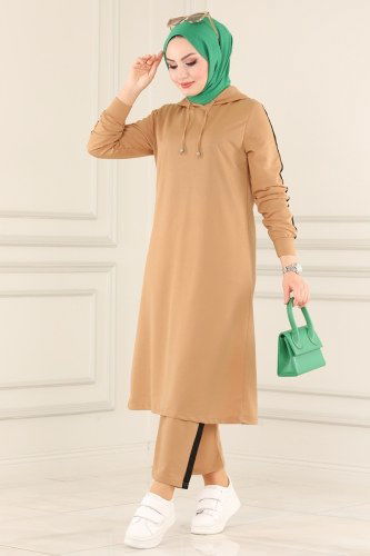M.R.T. - Şeritli Spor Tesettür Takım 1034MRT754 Latte