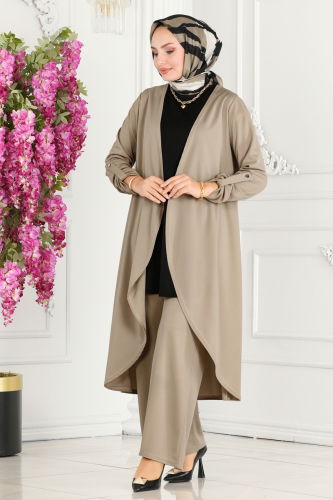 moda selvim Shabby Triple Hijab Suit 258DVL817 Vision & Black - Thumbnail