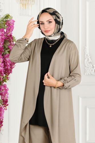 moda selvim Shabby Triple Hijab Suit 258DVL817 Vision & Black - Thumbnail