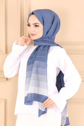 moda selvim Shawl 202IPK758 Indigo - Thumbnail