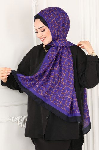 moda selvim 214IPK758 بنفسجي حجاب طويل - Thumbnail