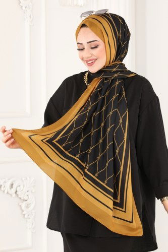 moda selvim Shawl 215IPK758 Black&Mustard - Thumbnail