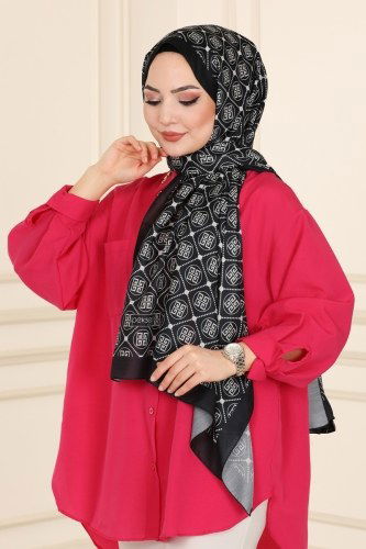 moda selvim Shawl 216IPK758 Black&Ecru - Thumbnail