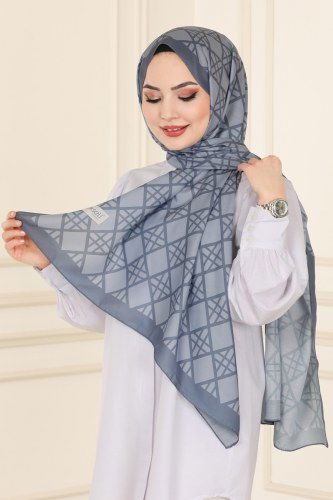 moda selvim 218IPK758 الفضي حجاب طويل - Thumbnail
