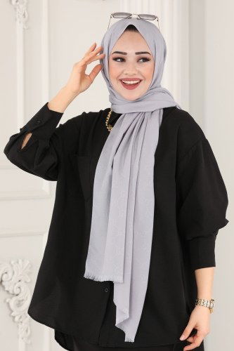 moda selvim 219IPK758 الفضي حجاب طويل - Thumbnail