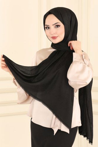 moda selvim 223IPK758 اسود حجاب طويل - Thumbnail