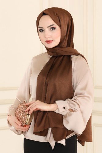 moda selvim 224IPK758 البني حجاب طويل - Thumbnail