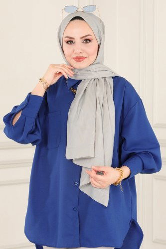moda selvim 225IPK758 رصاصي فاتح حجاب طويل - Thumbnail