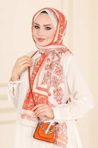 moda selvim 227IPK758 برتقالي حجاب طويل - Thumbnail