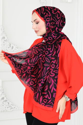 moda selvim Shawl 240IPK758 Black&Red - Thumbnail