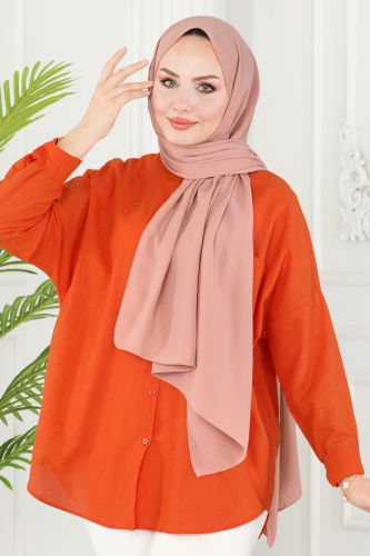moda selvim 500MDL873 وردي حجاب طويل - Thumbnail