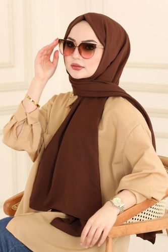 moda selvim EHM610 البني حجاب طويل - Thumbnail