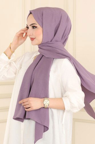 moda selvim EHM610 لافندر حجاب طويل - Thumbnail