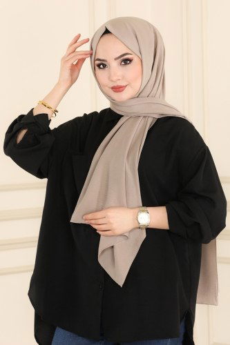 moda selvim EHM610 قمحي حجاب طويل - Thumbnail