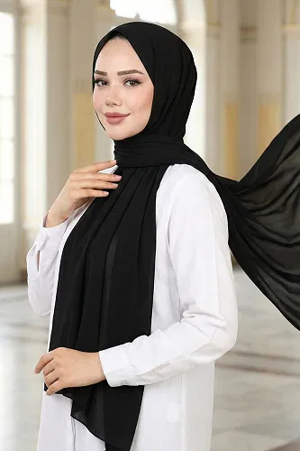 moda selvim PL3003 اسود حجاب طويل - Thumbnail