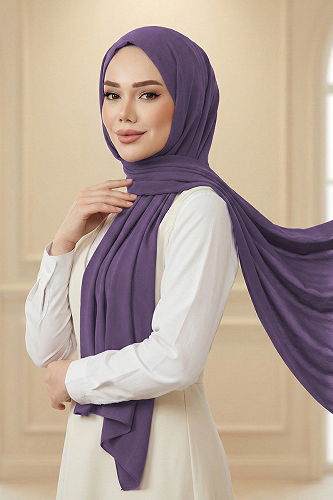 moda selvim PL3003 ارجواني فاتح حجاب طويل - Thumbnail