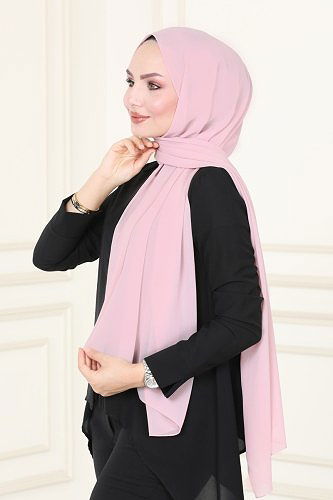 moda selvim PL3006 وردي حجاب طويل - Thumbnail