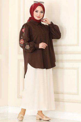 moda selvim Shirt 1516NWS779 Brown - Thumbnail