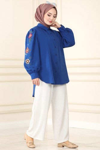 moda selvim Shirt 1516NWS779 Saxe - Thumbnail