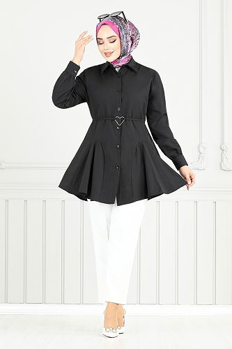 moda selvim Shirt 256ASN936-M Black - Thumbnail