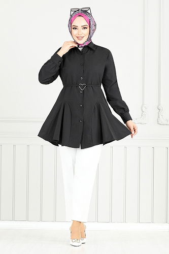 moda selvim قميص أسود 256ASN936-M - Thumbnail