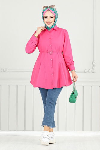 moda selvim Shirt 256ASN936-M Fuchsia - Thumbnail