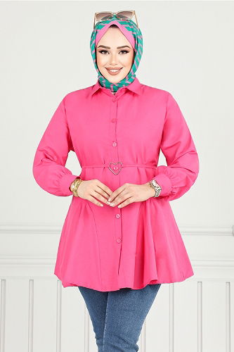moda selvim Shirt 256ASN936-M Fuchsia - Thumbnail