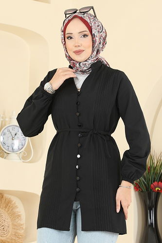 moda selvim قميص أسود 299ASN888 - Thumbnail