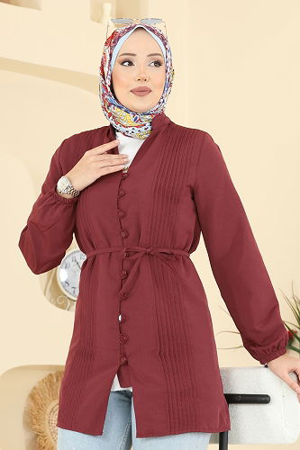moda selvim Shirt 299ASN888 Burgundy - Thumbnail