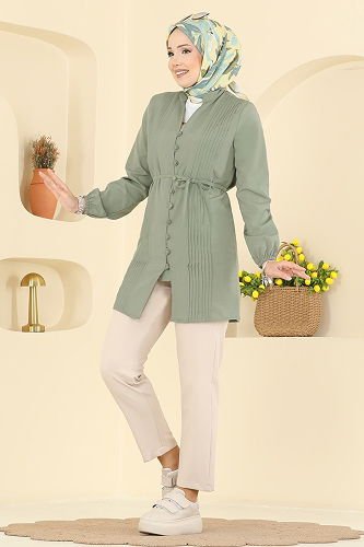 moda selvim قميص اخضر عفني 299ASN888 - Thumbnail