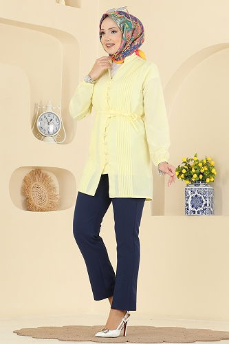 moda selvim قميص أصفر ليموني فاتح 299ASN888 - Thumbnail