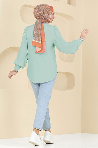 moda selvim قميص أخضر عشبي 3025KTR750 - Thumbnail