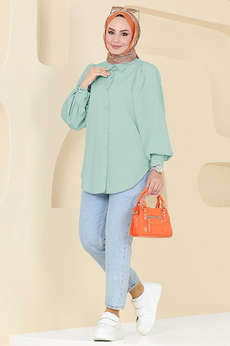 moda selvim قميص أخضر عشبي 3025KTR750 - Thumbnail