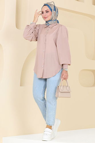 moda selvim قميص بيج 3025KTR750 - Thumbnail