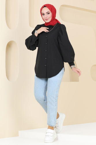 moda selvim Shirt 3025KTR750 Black - Thumbnail