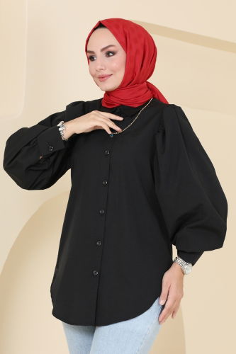 moda selvim Shirt 3025KTR750 Black - Thumbnail