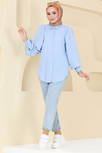 moda selvim Shirt 3025KTR750 Blue - Thumbnail