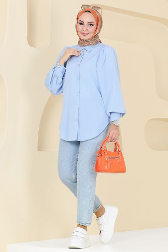 moda selvim قميص أزرق 3025KTR750 - Thumbnail