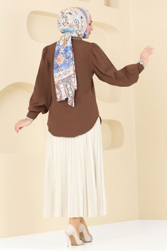 moda selvim Shirt 3025KTR750 Brown - Thumbnail