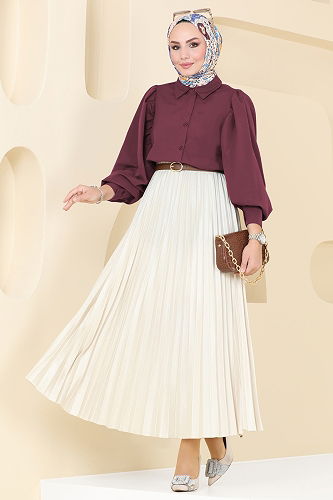 moda selvim قميص خمري 3025KTR750 - Thumbnail