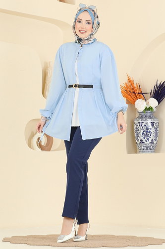 moda selvim قميص أزرق فاتح 3087KTR750 - Thumbnail