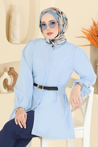 moda selvim قميص أزرق فاتح 3087KTR750 - Thumbnail