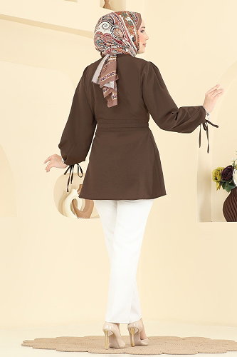 moda selvim Shirt 3087KTR750 Brown - Thumbnail