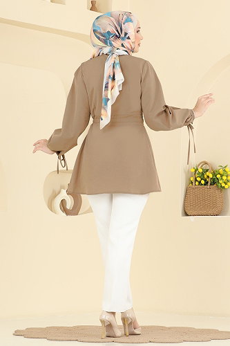 moda selvim قميص بيج 3087KTR750 - Thumbnail