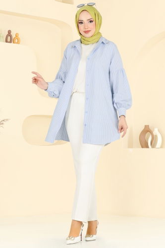 moda selvim Shirt 3093HBS856 Blue - Thumbnail