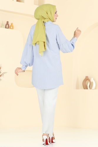 moda selvim Shirt 3093HBS856 Blue - Thumbnail