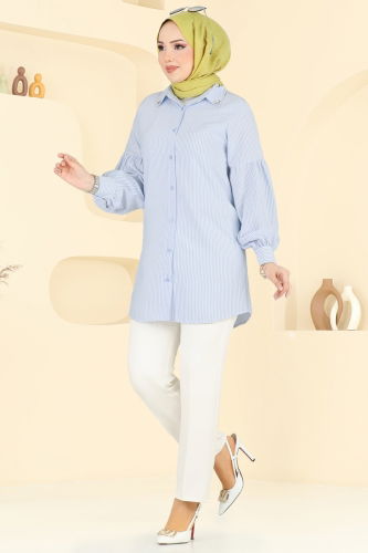 moda selvim Shirt 3093HBS856 Blue - Thumbnail